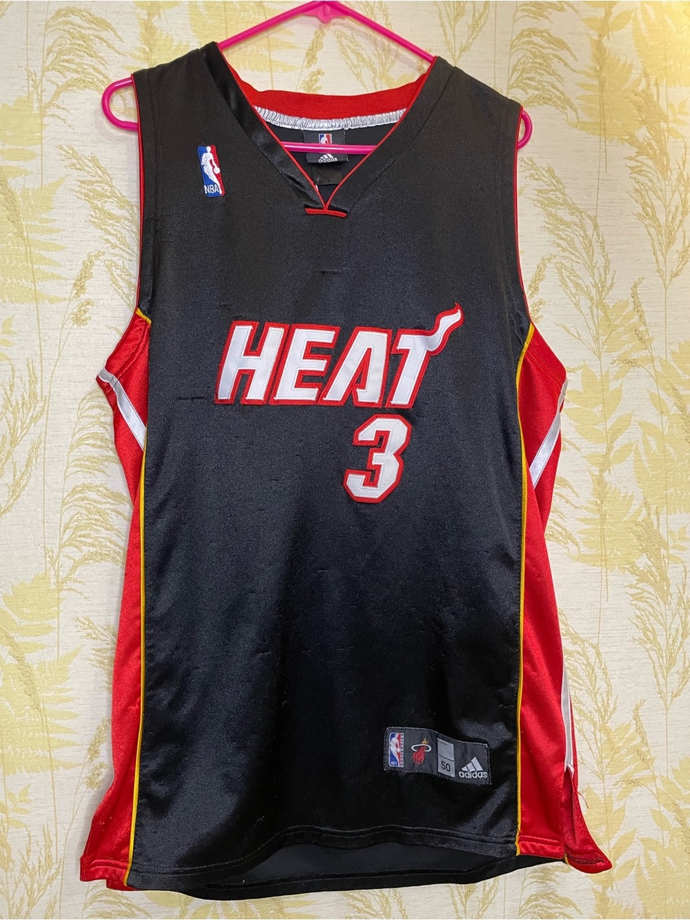Adidas Miami Heat Dwyane Wade #3 Black & Red Basketball Jersey